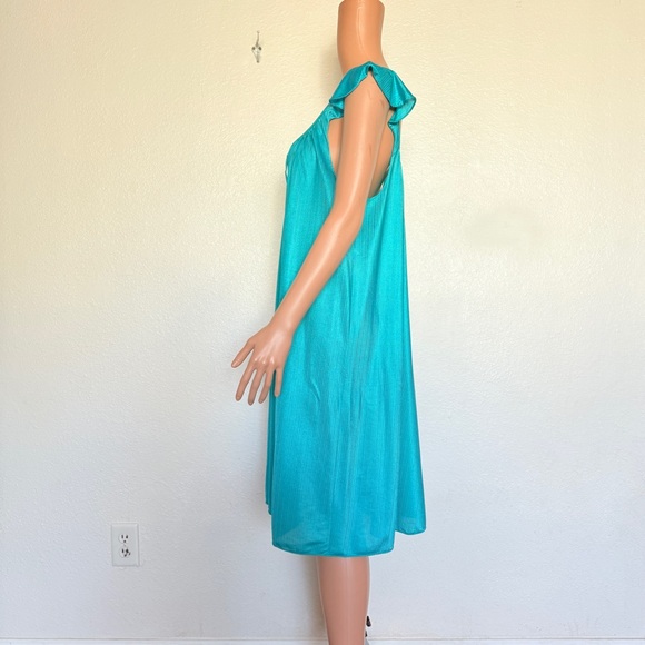 Vintage Teal Plisse Chemise Slip Nightgown Sz L - Picture 2 of 7